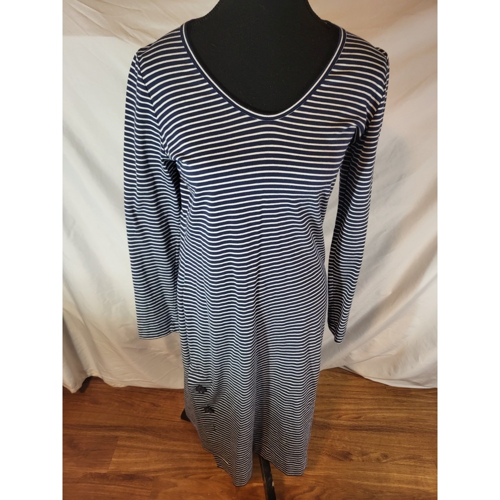 Liz Alig Nautical Blue & White Stripe Maxi Dress Size Small